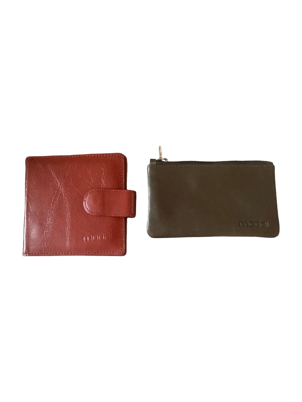 Moda Two-Piece Leather Wallet Set in Brown and Rust